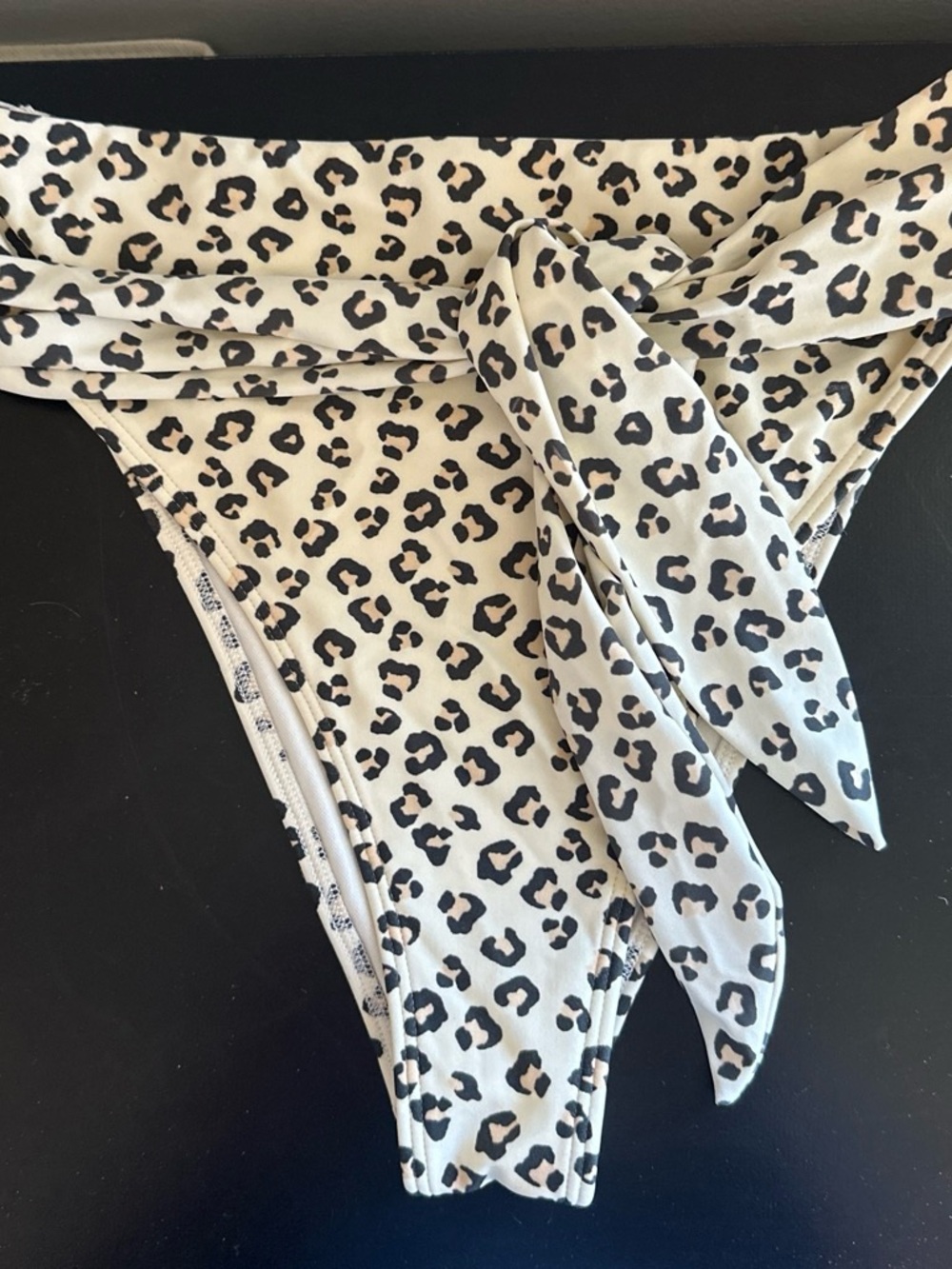Abercrombie & Fitch White and Black Leopard-Trim Bikini Bottom